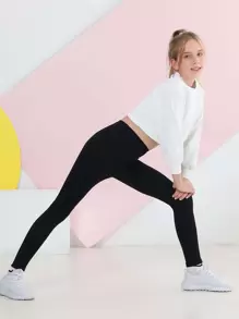 Tween Girl Solid Leggings - Black - View 5