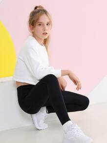 Tween Girl Solid Leggings - Black - View 8
