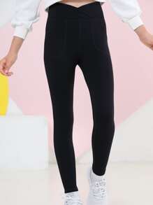 Tween Girl Slant Pocket Leggings - Black - View 5