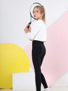 Tween Girl Slant Pocket Leggings - Black - View 7