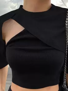 DAZY Áo thun siêu crop tay áo Raglan không có áo crop top - màu đen - Xem 4