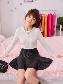 SHEIN 青少年女孩素色合身T恤 - 白色 - 查看 5