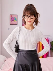 SHEIN 青少年女孩素色合身T恤 - 白色 - 查看 6