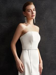 MOTF 鏈條腰帶抹胸正式連衣裙 - 米色 - 查看 6