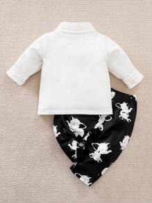 Yierying 男嬰卡通圖案補丁貼口袋襯衫和褲子 - 彩色 - 查看 2