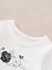 Yierying Baby Floral and Heart Print Lettuce Trim Tee & Trousers - Multicolor - View 3