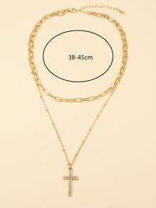 十字架吊飾多層次項鍊 - 金黃色 - 查看 3