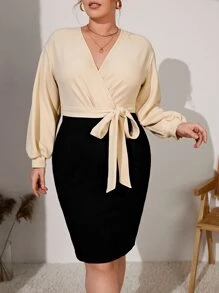 SHEIN Privé Đầm Plus Size Thắt lưng Trọn gói Khối Màu Thanh lịch - Nhiều màu - Xem 1