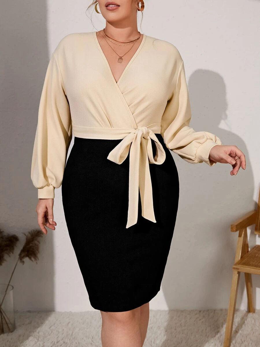 SHEIN Privé Đầm Plus Size Thắt lưng Trọn gói Khối Màu Thanh lịch - Nhiều màu - Xem 1