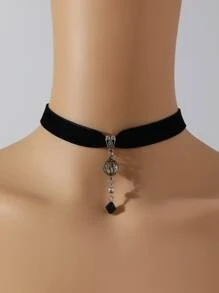Bead Charm Choker Goth Punk Jewelry - Black - View 1