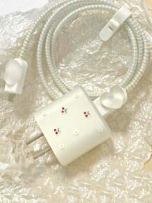 5 件樱桃印花透明数据线保护器，兼容 充电器保护器 - 白色 - 查看 2