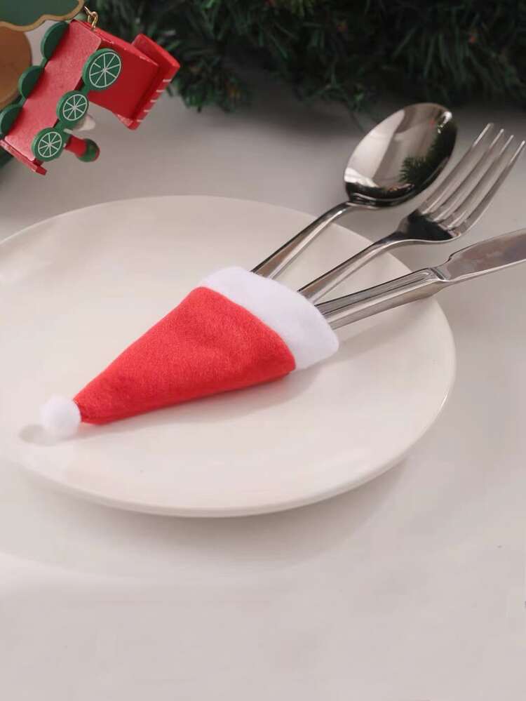 BESPORTBLE 6 Mini Cappellini Di Babbo Natale Per Posate E Bottiglie - Decorazioni Tavola Natale