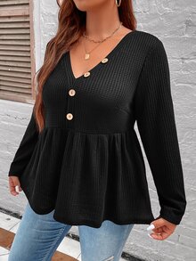SHEIN Franclia Camiseta con botón delantero peplum