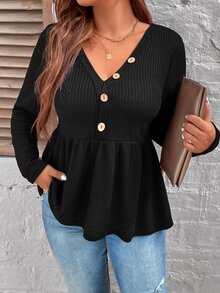SHEIN Franclia Camiseta con botón delantero peplum