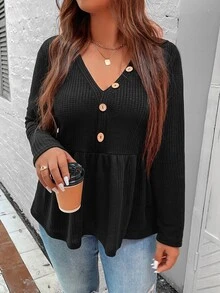 SHEIN Franclia Camiseta con botón delantero peplum