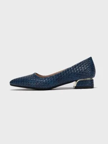 Weave Embossed Point Toe Ballet Flats - Blue - View 3