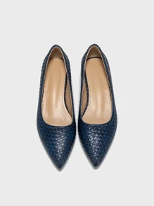 Weave Embossed Point Toe Ballet Flats - Blue - View 4