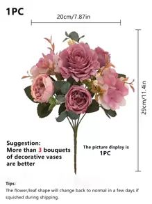 1/3 件人造花，6 头绣球花、芙蓉玫瑰花束，家居、卧室、花瓶装饰、餐厅和客厅装饰、婚礼装饰、新娘捧花、情人节、新年装饰、DIY 生日派对装饰、返校校园装饰、情人节礼物 - 彩色 - 查看 2