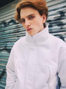 Men Zip Up Drop Shoulder Teddy Liner Jacket Without Hoodie - White - View 4