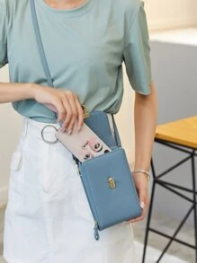 雙色荔枝紋壓花翻蓋手機錢包錢包小袋單肩包手機殼套手機包手拿包