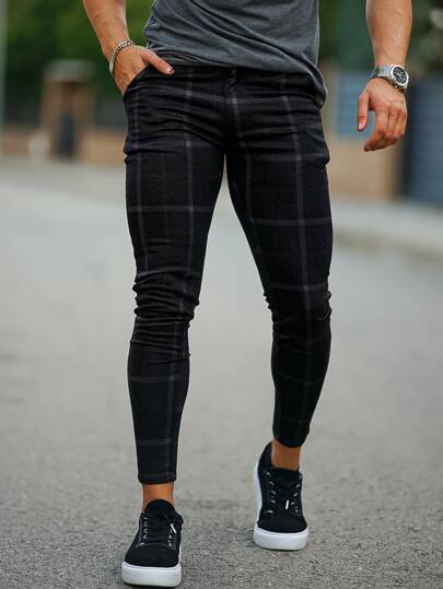 بنطلون مربعات ملونة سستة طائر للرجال