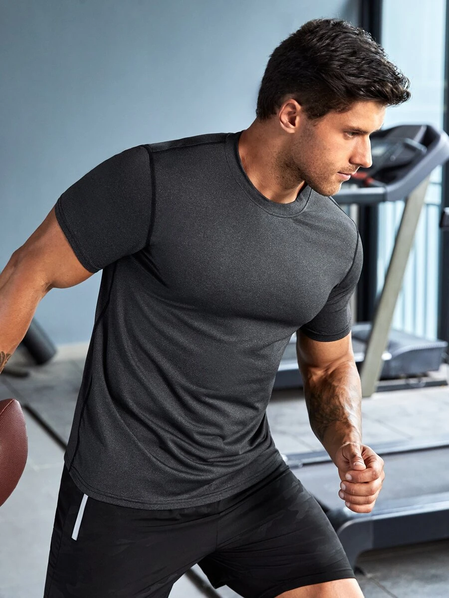 Manfinity Fitness Men Topstitching Crew Neck Sports Tee - Black - View 1