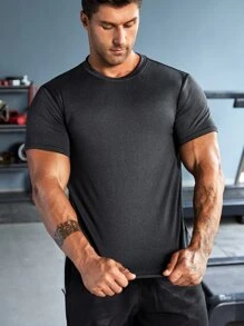 Manfinity Fitness Men Topstitching Crew Neck Sports Tee - Black - View 5