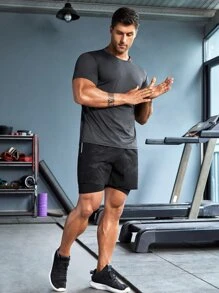 Manfinity Fitness Men Topstitching Crew Neck Sports Tee - Black - View 6