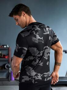 Manfinity Athleisure Men Camo Print Sports Tee Workout Tops Basic T Shirt - Black - View 2