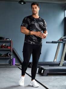 Manfinity Athleisure Men Camo Print Sports Tee Workout Tops Basic T Shirt - Black - View 4