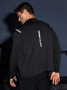 Manfinity Sport Corelite Men Reflective Letter Graphic Zip Up Sports Jacket - Black - View 1