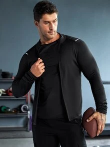 Manfinity Sport Corelite Men Reflective Letter Graphic Zip Up Sports Jacket - Black - View 2