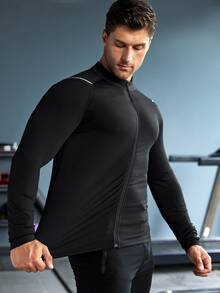 Manfinity Sport Corelite Men Reflective Letter Graphic Zip Up Sports Jacket - Black - View 3