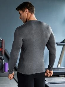 Fitness Hombres Camiseta deportiva unicolor de cuello redondo - Gris - Ver 2