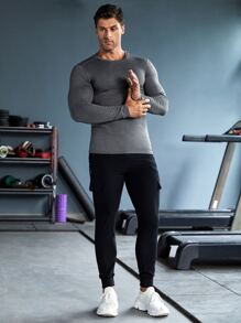 Fitness Hombres Camiseta deportiva unicolor de cuello redondo - Gris - Ver 4