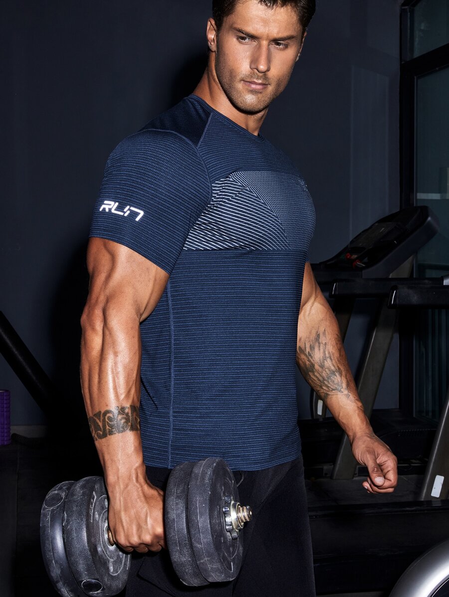 Manfinity Running Men Reflective Letter Graphic Sports Tee - Navy Blue - View 1