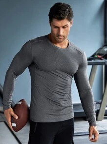 Fitness Hombres Camiseta deportiva unicolor de cuello redondo - Gris - Ver 5