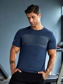 Manfinity Running Men Reflective Letter Graphic Sports Tee - Navy Blue - View 3