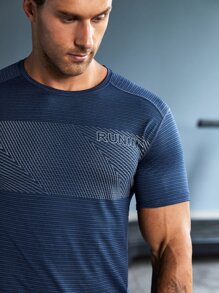 Manfinity Running Men Reflective Letter Graphic Sports Tee - Navy Blue - View 5