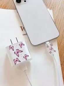 1入組蝴蝶圖案充電頭套和1入組數據綫保護頭 - 無色 - 查看 1