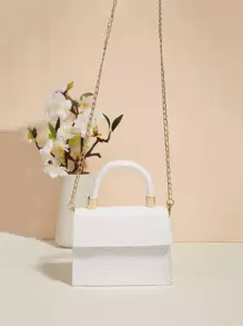 防水、輕盈、商務休閒迷你蛇皮壓花翻蓋鏈方形包適合青少年女大學生、菜鳥和白領，非常適合辦公室、大學、工作、商務、通勤 - 白色 - 查看 1