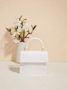 防水、輕盈、商務休閒迷你蛇皮壓花翻蓋鏈方形包適合青少年女大學生、菜鳥和白領，非常適合辦公室、大學、工作、商務、通勤 - 白色 - 查看 5