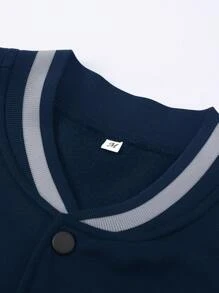 Aesthetic Post 寬鬆版型男士字母圖形保暖夾克（不帶連帽）,彩塊設計,內裡加厚保暖 - 藏蓝色 - 查看 4