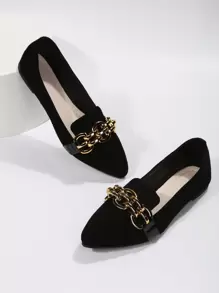 Scarpe flat dalla punta affusolata, misure dal 35 al 45, scarpe flat dalla punta affusolata da donna, nuovi mocassini  con decorazione a catena metallica, suola morbida adatti per lavoro e guida