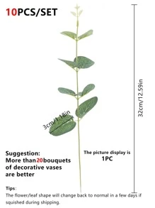 10片/30片人造桉树叶新娘捧花，塑料材质，花盆装饰，家居装饰，户外花园窗台浴室装饰，情人节和新年生日派对用品，情人节礼物 - 綠色 - 查看 2
