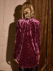 SHEIN BAE Open Front Velvet Coat Without Belt - Rose Red - View 2