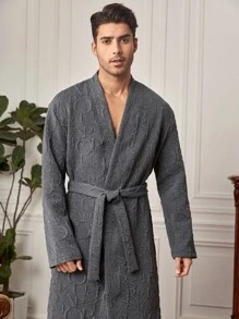 Hombres Bata con cinturón floral jacquard - Gris Oscuro - Ver 3