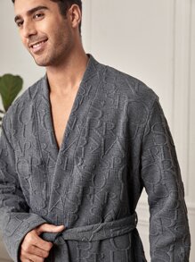 Hombres Bata con cinturón floral jacquard - Gris Oscuro - Ver 4