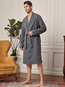 Hombres Bata con cinturón floral jacquard - Gris Oscuro - Ver 5