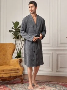 Hombres Bata con cinturón floral jacquard - Gris Oscuro - Ver 6